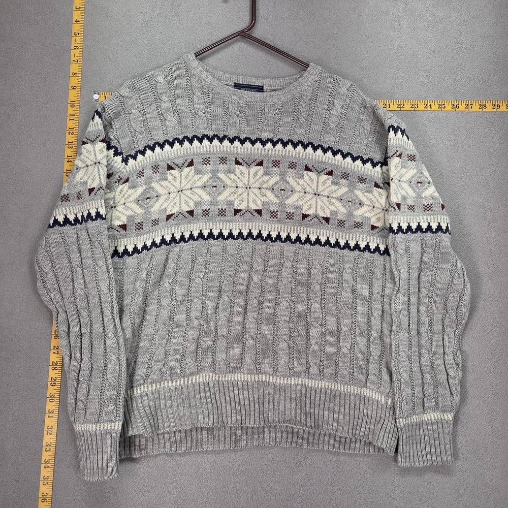 Mervyn's Sweater Mens Large Gray Fair Isle Snowflake Knit Pullover Christmas